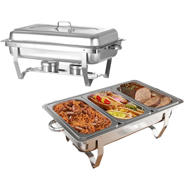 TEMU Commercial Grade Stainless Steel Chafing Dish Set, 3× 1/3 Size Pans Buffet Warmer Server, Heavy Duty Chafing Station For Catering Weddings Parties, Food Serving, Cooking