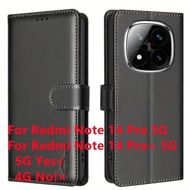 TEMU Phone Case: For Redmi Note 14 Pro 5g / 14 Pro Plus 5g Wallet Case, Textured Faux Leather Business Cover With Rfid Blocking Function