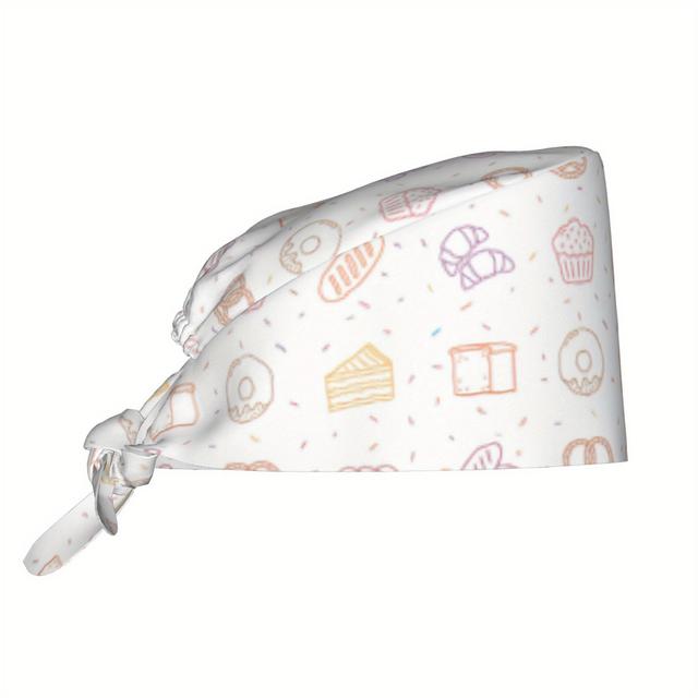 TEMU 1pc Bread Cake Printed Work For - Lightweight Adjustable Tie-back Nurse Hat, Dustproof Chef & Cooking , Fun Pastries Design, Father's Day, De Mayo, Summer Outdoor Activities, Baking Accessories