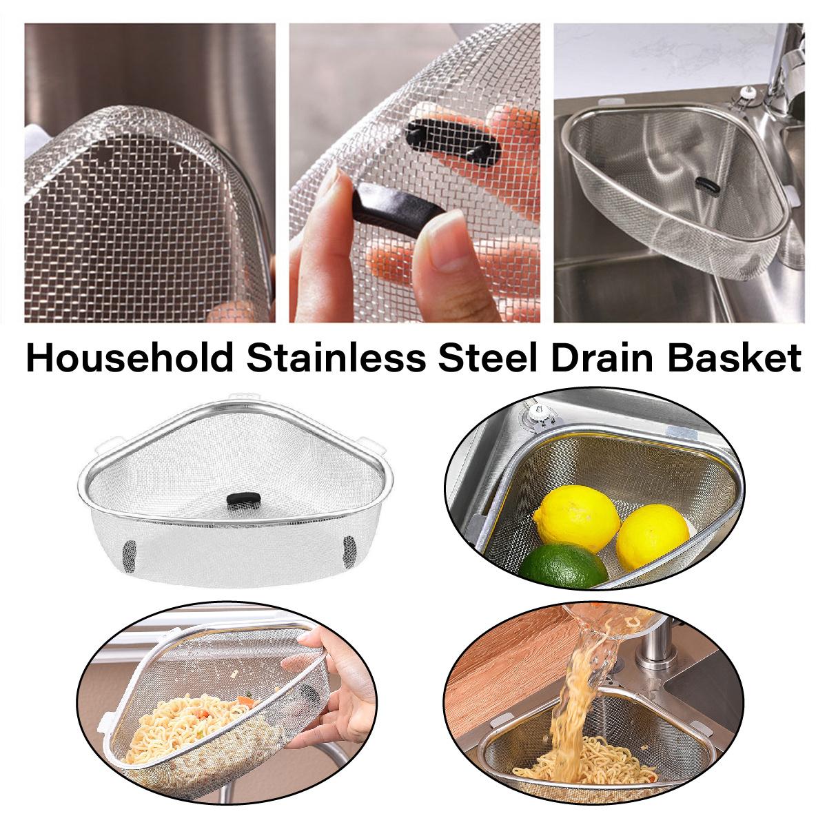 TEMU Stainless Steel Kitchen Sink Strainer - Triangle Corner Drain Basket For Residue, Dual-use Standing Or Hanging Design, Easy Clean
