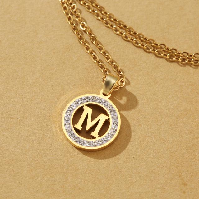 TEMU LNCHRAN 여성용 빈티지 스타일 스테인레스 스틸 목걸이, M 문자 장식 - 저 알레르기, 골든 톤 마감, 해변, 휴가, 캐주얼 의상에 적합, 해변 장신구 | 빈티지 스타일 목걸이 | 합성 보석 장식