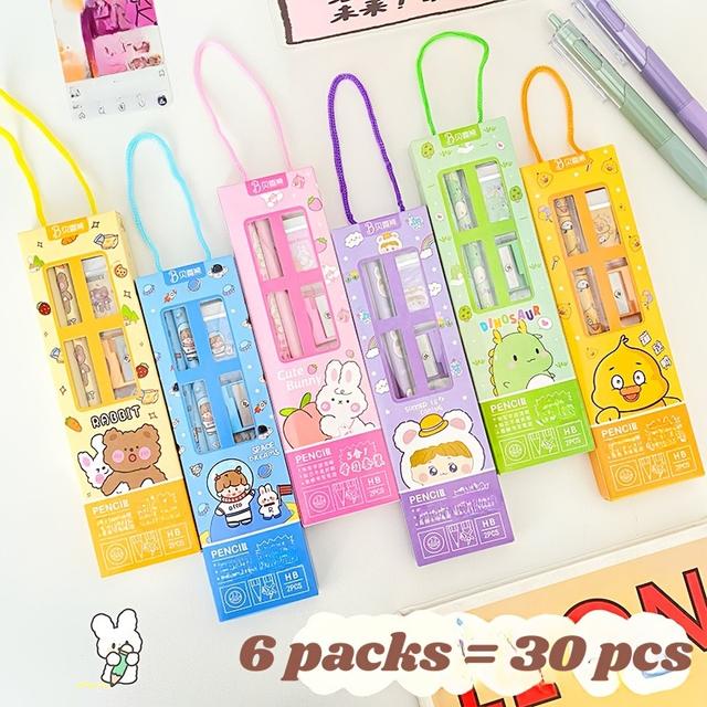 TEMU 30pcs- 6 Sets Of Pencil Stationery Gift Box, Cartoon Study And Exam Prizes, Student Rewards, Holiday Gifts, Office Supplies, School Stationery, Rectangular, Plastic Material, With Cute Cartoon