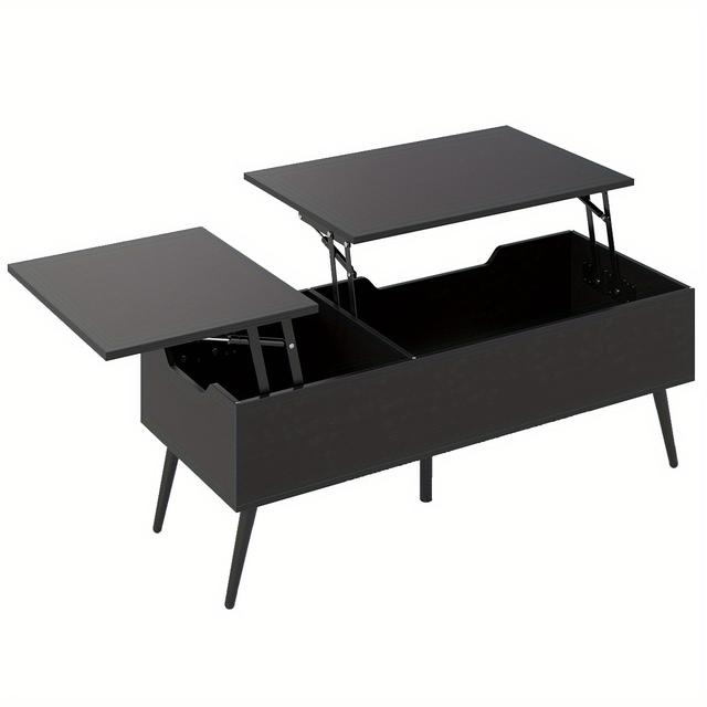 TEMU Table Basse avec Plateau Lévé, Dotée de Compartiments de Rangement Discrets et de Pieds en Métal, pour