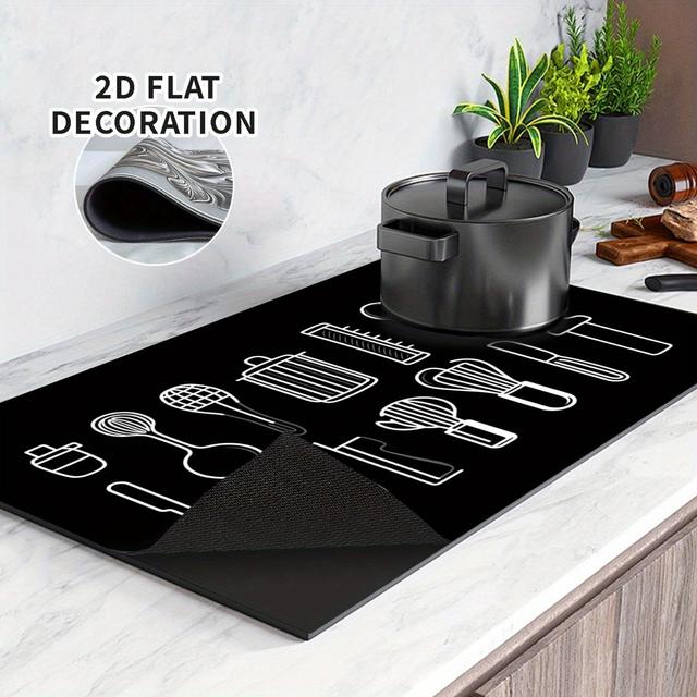 TEMU 1pc Black & White 2d Flat Decor Rubber Stove Top Cover - Electric & Gas Burner Protector Lining - Kitchen Stove Protection, Heat-resistant, Easy To Clean, Universal Fit, Stove Top Protector