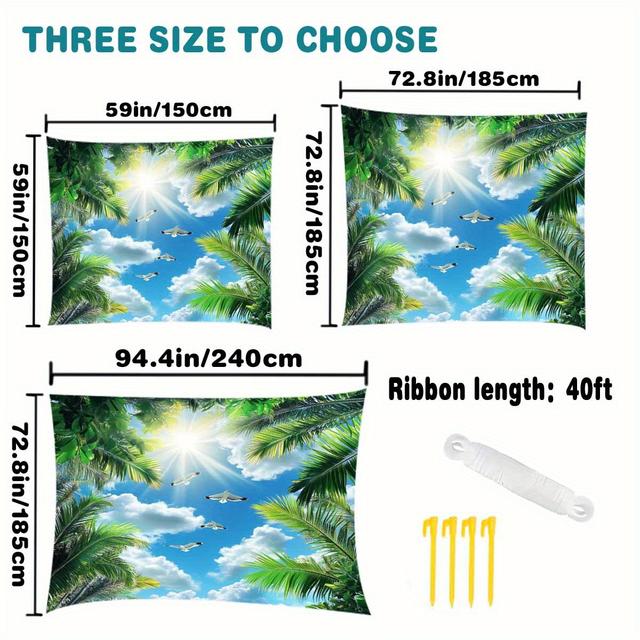 TEMU 1 Piece Of Camping Tent Tarp Featuring A Design Of Trees And Birds, Suitable For Use As A Rain Fly, Footprint, , Shelter, Sunshade, Or Picnic Blanket For Outdoor Activities In Parks Or Lawns.