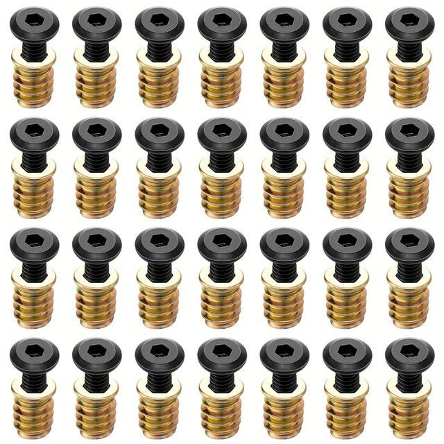 TEMU 28 Sets Of Wooden Furniture Nut And Screw Connectors, Including M6*15 Inserts And M6*20 Bolts