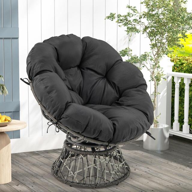 TEMU Lifezeal Pe Wicker Papasan Chair, Living Room Chair W/thick & Removable Cushion, Indoor Outdoor Oversized Rattan Reading Chair W/heavy Duty Metal Frame For Bedroom, Balcony, Patio, Yard.