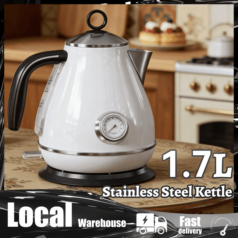 TEMU Electric Kettle Tea Kettle - 1.7l Stainless Steel Kettle Vintage Design, 2200w Fast Water With Dial Thermometer, Auto Shut-off & Boil-, Bpa-free, Cordless Kettles