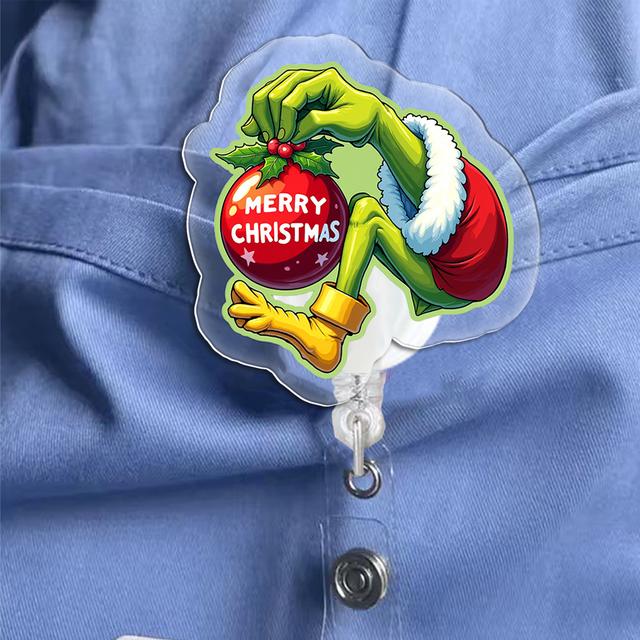 TEMU 2d 1pc A Flat Design Featuring A Ornament, A Humorous Retractable Badge Reel Made Of Acrylic, Suitable For Holding Id Badges With A Clip, Ideal For Use In Offices Or Nursing Homes