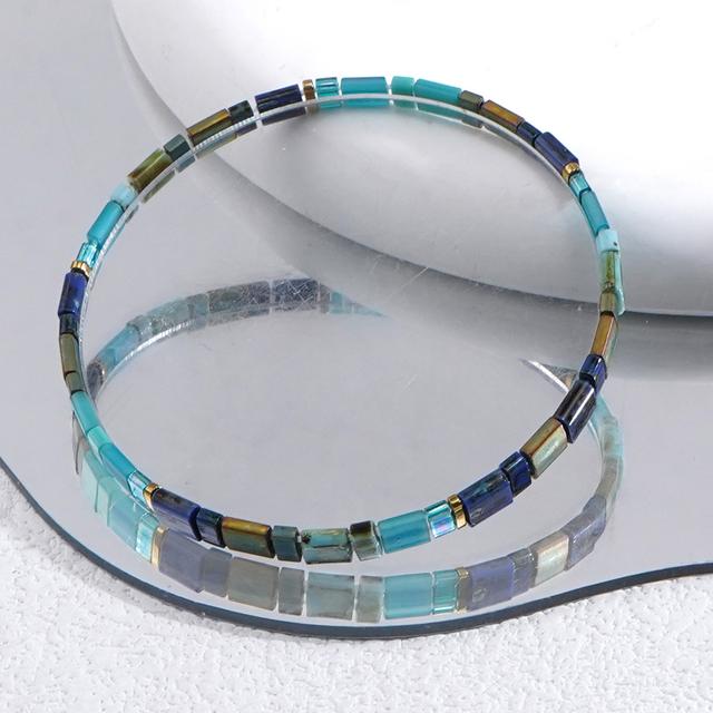 TEMU Pulsera Elástica de Cuentas de Vidrio Bohemia con Cordón Elástico TILA - Abalorios Azules, Verdes y Dorados para Uso Diario Casual, Festivales y Vacaciones