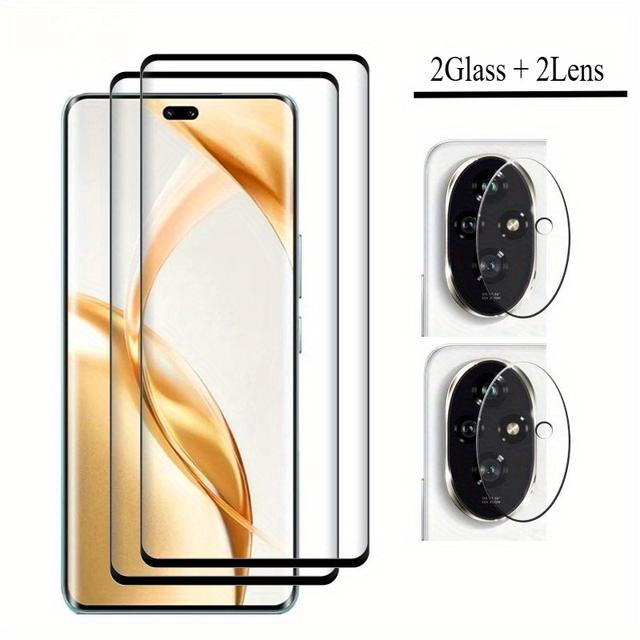 TEMU 2 HD Gehärtete Glasfolien + 2 Kameraobjektivschutzfolie für Honor 200/200 -Glasbildschirmschutz mit Rückkamera-Linsenschutz, Hochauflösende Verstärkte Glaskfolie, Kratzfest, Blasenfrei