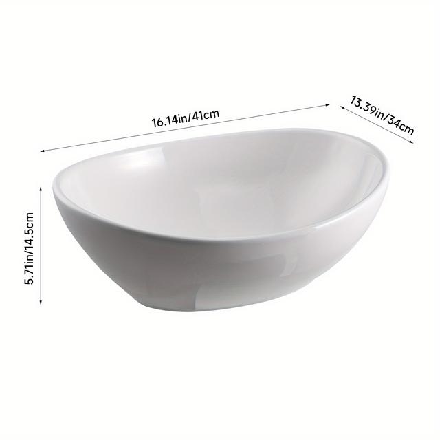 TEMU Wash Basin Counter Top Mounted Ceramic Sink, Gloss White Oval Freestanding Washbasin Includes Soft Drainer , Modern For Contemporary Life Bathroom Office Toilet, Faucet Not Included, 41*34*13.5cm