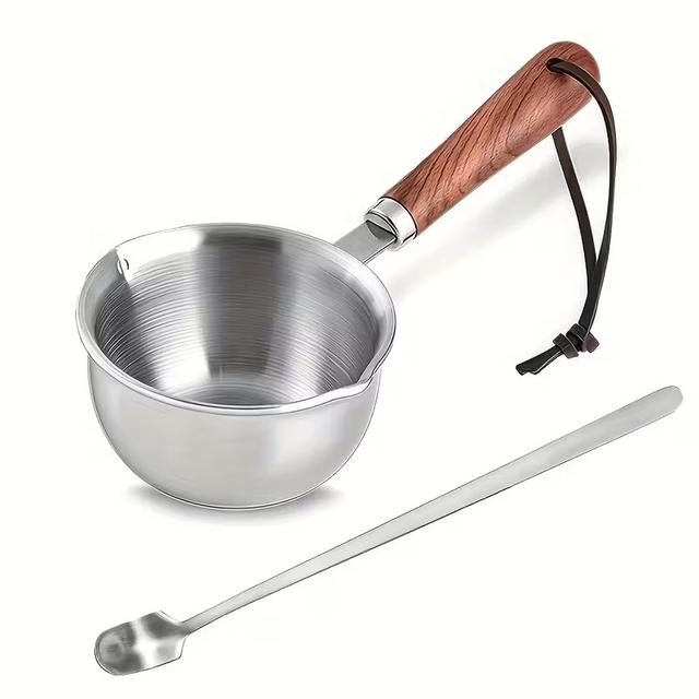 TEMU Stainless Steel With Long Spoon - With 200ml And 300ml Scale Lines Inside For Use As Measuring Cups - And Easy To , Suitable For Jewelry, Candles, Wax, Resin, Clay Dolls, Soap Making
