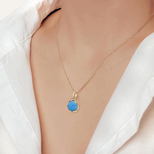 TEMU Collar de con Ópalo Azul Único, Collar Elegante y Estiloso Chapado en 18K, Regalo de Aniversario, Collar con Colgante para Mujer, Regalo para Ella, una de Regalo