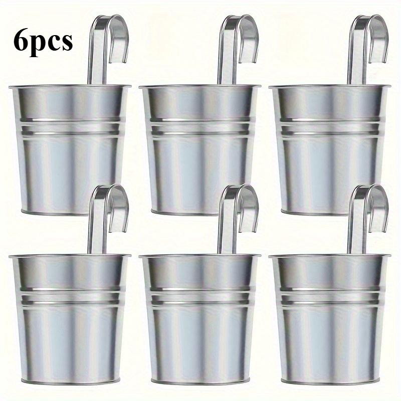 TEMU Set Of 6 Flower Pots For Hanging, Designed For Railings, Featuring An Outdoor Rack With Removable Hooks, Ideal For Balcony Railings And Garden Decor