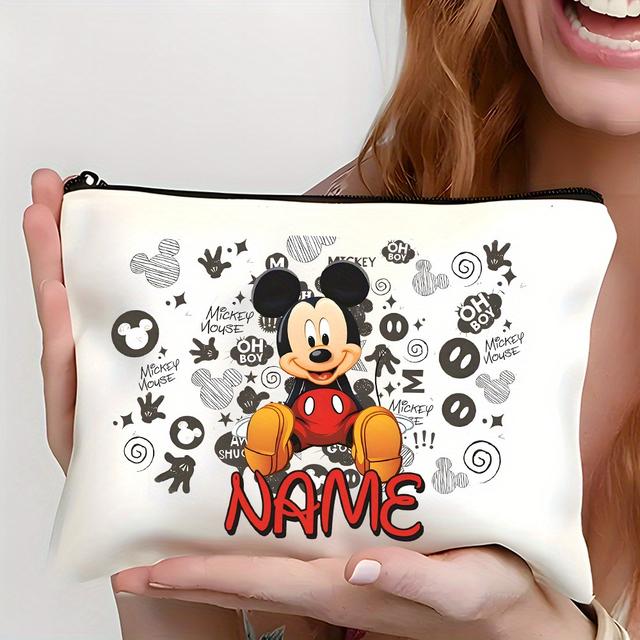 TEMU 1pc ミッキーマウパーソナライズドネームバッグ - 大容量アクセサリーポーチ、完璧な旅行用バッグ、楽しい誕生日プレゼント、ミッキーテーマメイクアップバッグ、ポータブル洗面用具バッグ、カスタマイズギフト - 手洗い、ドライクリーニング不可; 開閉; ホワイトカラー; 裏地なし; アニメテーマ; パターンなし; DISNEYブランド; ポリエステル素材