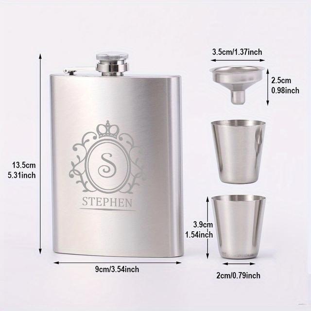 TEMU Custom 1 Set Personalized 8oz Sandblasted Eva Hip Stainless Steel Travel Wineware Set With Engraved Name, 2 Cups, Funnel And Pourer, Portable Outdoor Camping Wine Bottle Gift