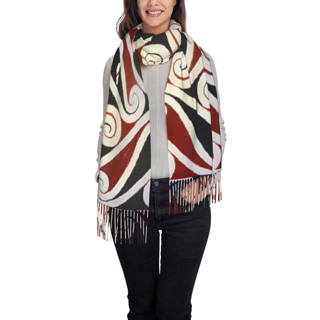 TEMU Biihudu Maori Folk Scarf With Tassels - Lightweight, Breathable, Warm Autumn & Winter Wrap, Casual Accessory For Men, & Design, Outdoor