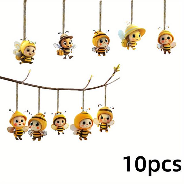 TEMU 10 db Természetes Fa Rusztikus Méh Karácsonyi Díszek - Kézműves Ünnepi Dekoráció Vidám Ruházatban, Élénk Színekkel a Fákra, Otthonra és Ajándékokhoz