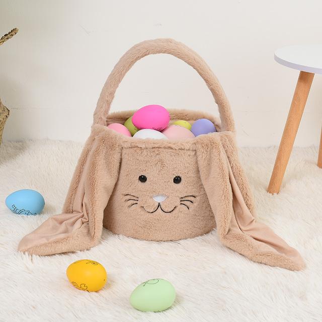 TEMU 1 Stück/4 Stücke Osterdekoration, Wiederverwendbarer Osterkorb, -Eier-Aufbewahrungstasche, Langohr-Kaninchen-Plüschkorb, Handgehaltene Süßigkeiten-Geschenktasche, Aufbewahrungskorb, Regalkörbe