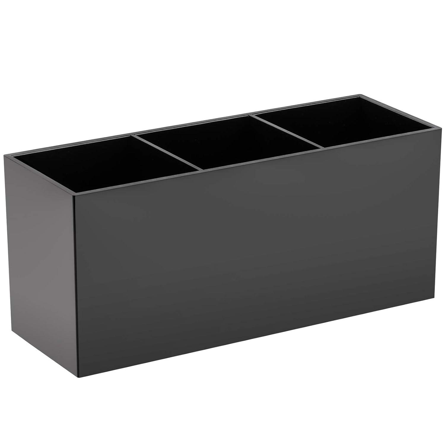 TEMU Badezimmer Tablett Make-up Pinselhalter Aufbewahrungsbox mit 3 Fächern - für Schminktische (Schwarz), Badezimmer Tablett