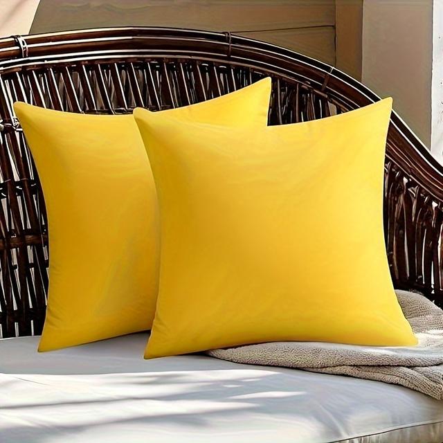 TEMU 2개 세트 밝은 노란색 정사각형 쿠션 - 포근한 침대 장식용 부드러운 폴리에스터 베개커버, 주름 방지, 변색 방지, 사계절 사용 가능, 단면 프린팅, 베개 코어 미포함