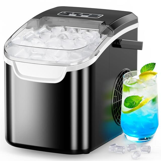 TEMU Countertop Ice Maker Machine, 26.5lb/ Day Ice With 2 Sizes, 8 Ice Cubes In 6 Mins, Portable , Self-cleaning, Home, Kitchen, Bar, Camping, Party, Travel, Black, White