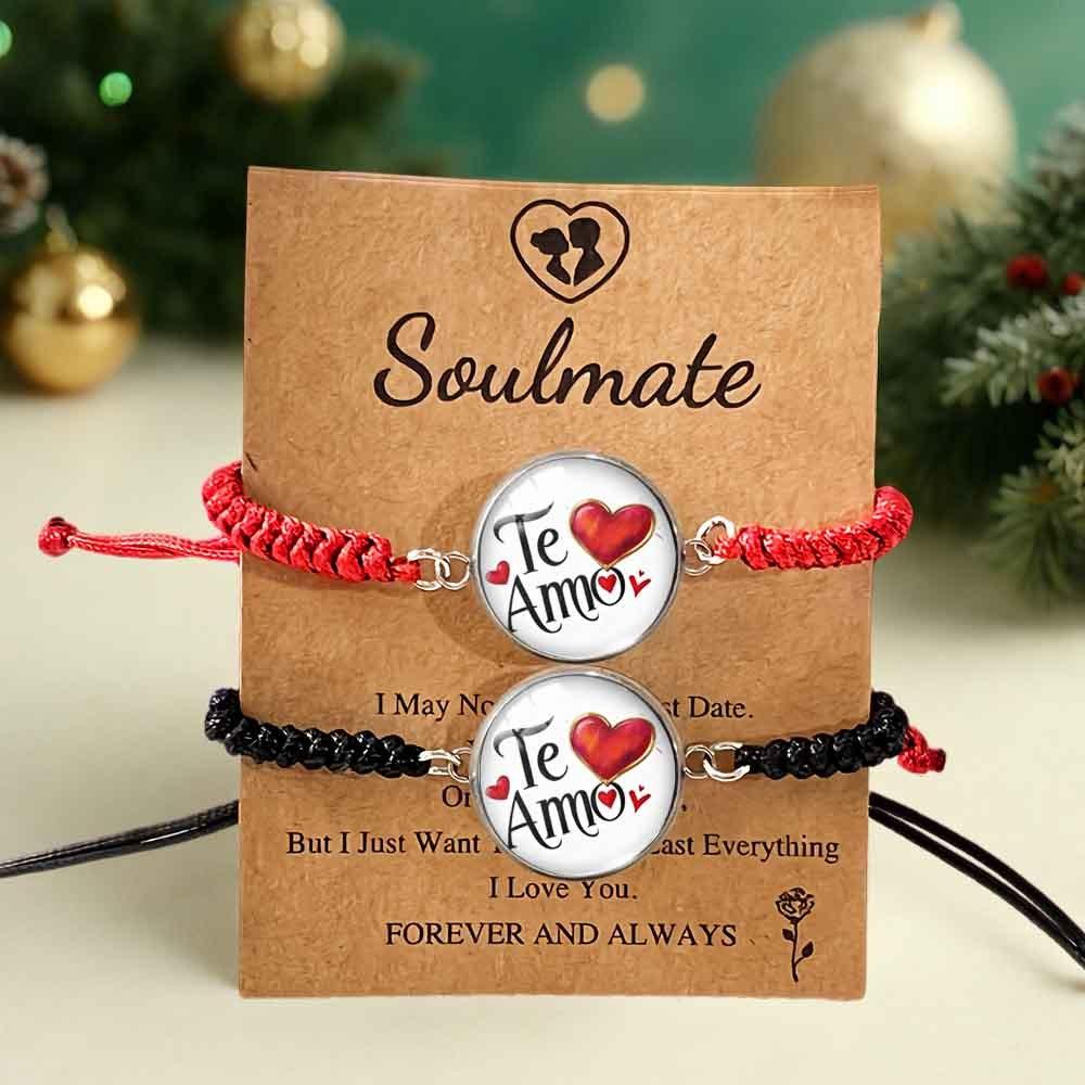 TEMU 2 piezas/set Pulseras de Pareja Estilo Español y Romántico "", Joyería Tejida a Mano Ajustable para Propuestas Románticas