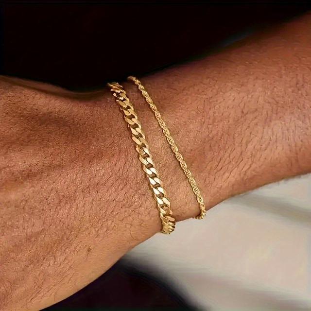 TEMU Set Of 1pc Stylish Men's Twist Chain Bracelets, A Simple Two-piece Bracelet Set
