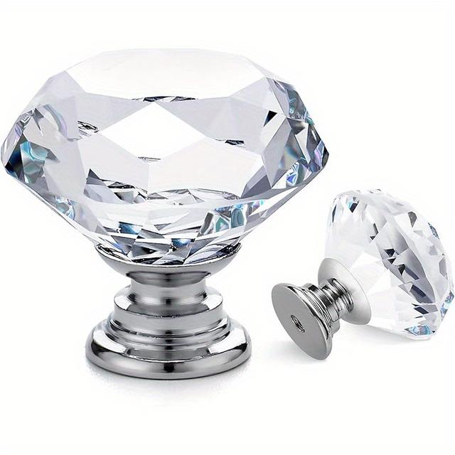 TEMU 6er-Set Vierseitige Kristallglas-Schrankknöpfe mit Zinkmetallbasis - Funkelnde Klare Luxusgriffe für Küchenschränke, Kommoden, Kleiderschränke, Badezimmerwaschtische & Schreibtische