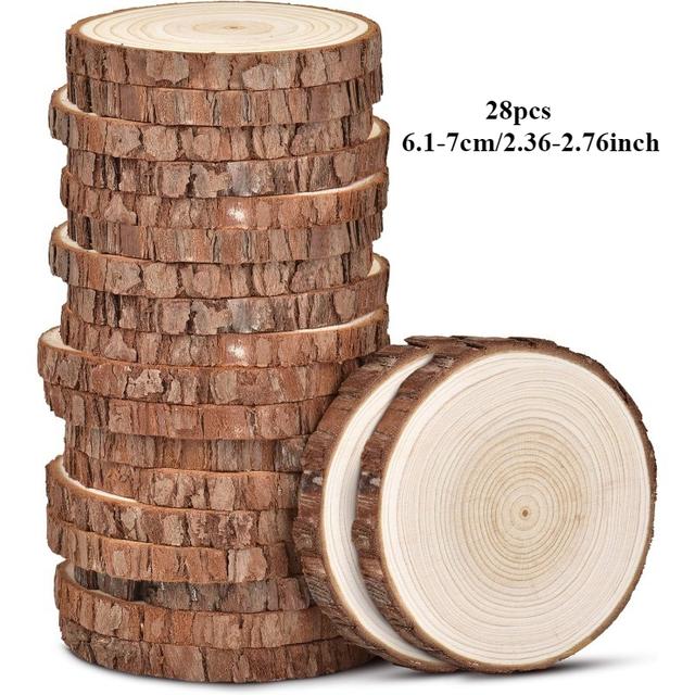 TEMU 28pcs 6.1-7cm/ 2.36-2.76inch Unfinished Bark-wooden Crafts, Handicrafts Coasters Christmas Decoration Quality Rustic Wedding Decorations