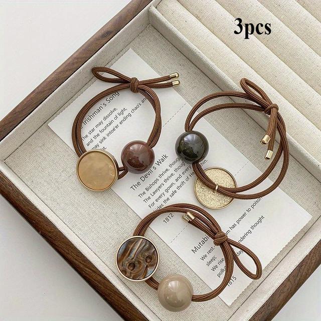 TEMU Set Of 3 New Stylish High-end Hair Ties, Elegant Low Ponytail Accessories, Rubber Bands For A Chic Look.