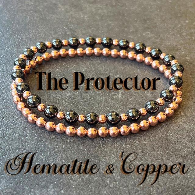 TEMU 2pcs The Protector Hematite & Copper Bohemian Bead Bracelets, Shield And , Suitable For Daily Men And Women