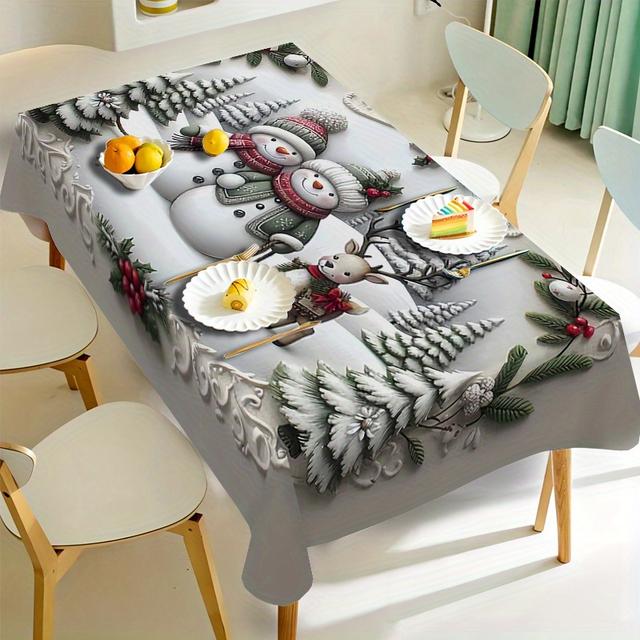 TEMU Snowman Tablecloth Christmas Decorations Printed Craft Table Cover, Modern For Home Kitchen Dining, Suitable For Christmas Parties, Patios, And Indoor And Outdoor Use.