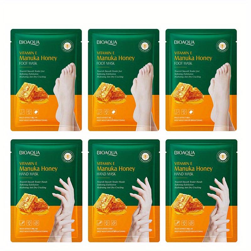 TEMU Mascarilla de Manos y Pies con E y Miel, Juego de 6 - Cuidado Hidratante Hipoalergénico para Pies con Glicerina, Sin Látex, a Miel, Set Nutritivo y Reafirmante para Manos y Pies