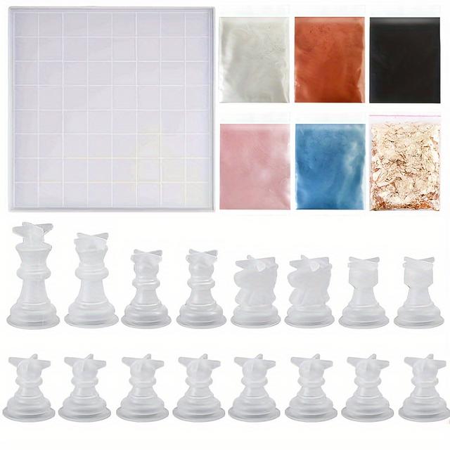 TEMU 23pcs Silicone Mold Diy Chess Set Kit - Hybrid Shape Resin Casting Mold With Full-size 3d Chess Pieces For Handicrafts And Board Games
