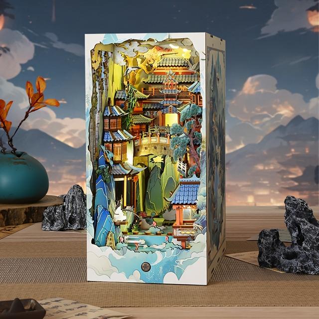 TEMU 3d Wooden Bookshelf Model Kit, Fairy Tale Model House, For Holiday Gifts, Valentine's Day, Halloween, Christmas Gifts