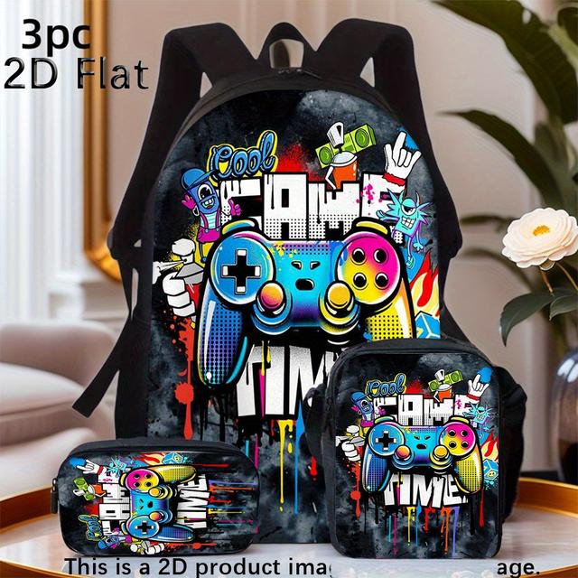 TEMU 3 قطع حقيبة ظهر GAMER للأولاد، مجموعة متعددة الاستخدامات مع حقيبة كروس وبطاقة قلم قابلة للغسل يدويًا وإغلاق بسحاب