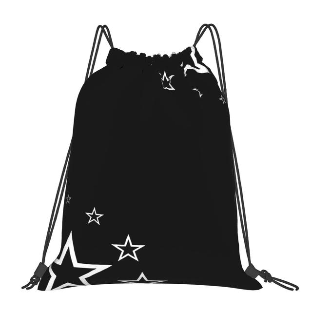 TEMU Y2K-스타일 드로스트링 백팩 - 별과 달 디자인 - 소프트 셸, 세탁 가능한 폴리 에스터, 포켓, 블랙 with 화이트 액센트, 캐주얼 데이팩 for 학교 또는 여행, 학교 백팩 | 별 달 디자인 | 내구성 있는 백팩