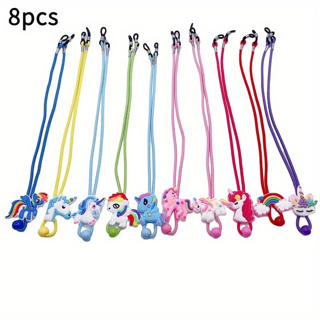 TEMU Ensemble de 8 supports de sangle de lunettes sur le thème de la licorne, avec cordons antidérapants et cordons réglables pour la rétention des lunettes et des montures.