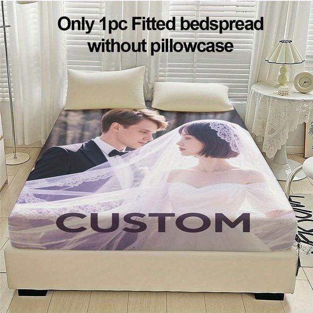 TEMU 1 ชิ้น ผ้าปูที่นอนรัดมุม ปรับแต่งได้ - รูปภาพ/ข้อความแต่งงานส่วนตัว, เครื่องนอนระบายอากาศได้ดีสำหรับเตียง, ที่นอน - ผ้าปูที่นอนรัดมุมซักเครื่องได้ พร้อมรูปภาพ/ข้อความแบบกำหนดเอง