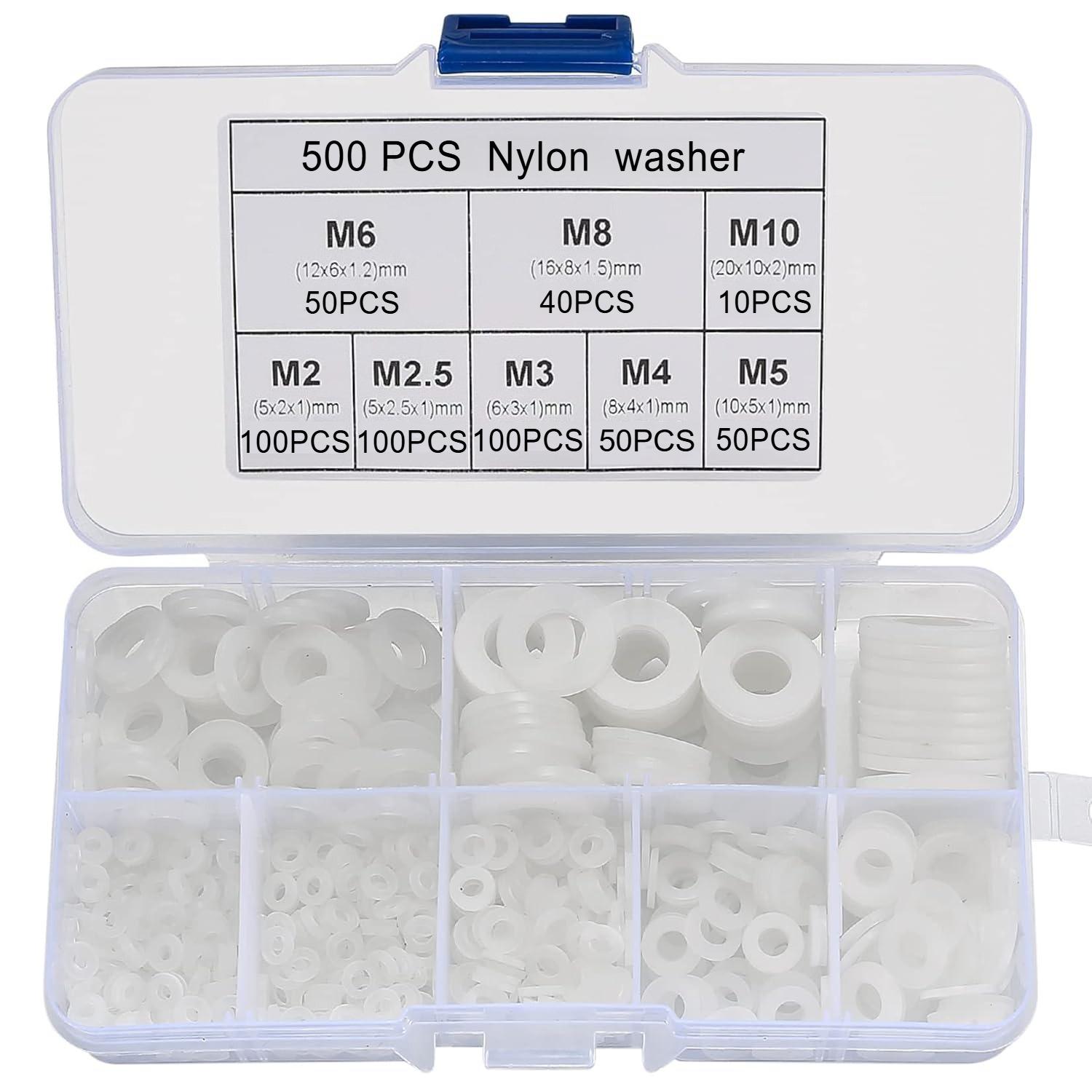 TEMU Set Of 500 White Nylon Gaskets - M2-m10 Round Nylon Plastic Gaskets, Designed For High Temperature And Insulation Applications