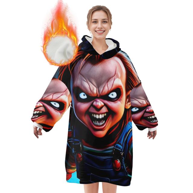 TEMU بطانية فلانيل قابلة للارتداء بطبعة أفلام الرعب - دافئة وسميكة، ومريحة، قابلة للغسل في الغسالة، مثالية للمنزل والمكتب وهدايا الأعياد وعيد الحب