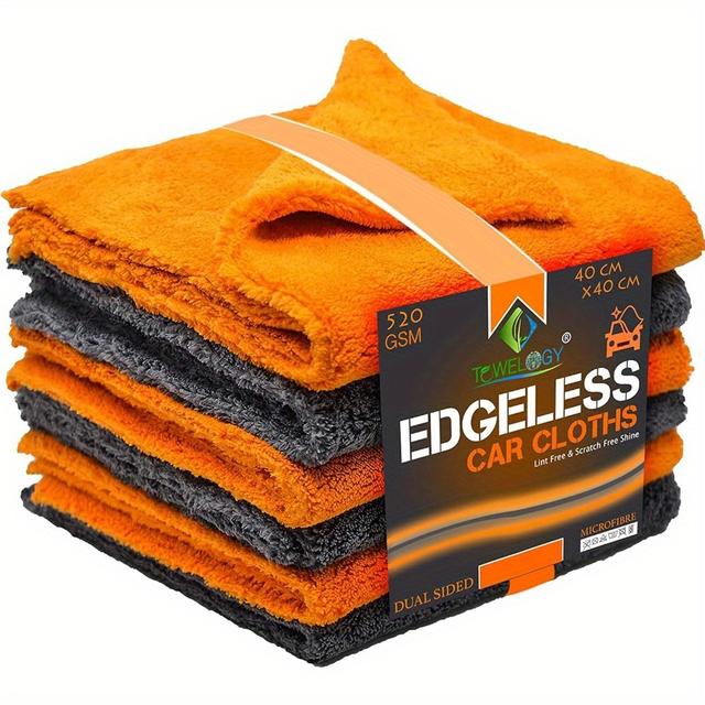 TEMU (set Of 6) Heavy-duty 600gsm Professional Microfiber Edgeless Cloths For Quick Drying In Auto/moto/boat/truck Detailing, Polishing, And Washing - Streak-free And , 40x40cm