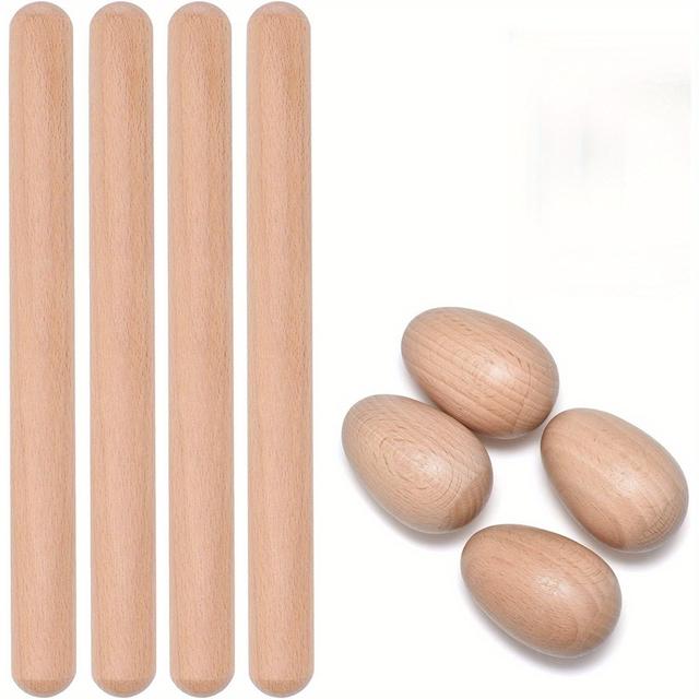TEMU 8pcs Of Wooden Rhythm Sticks, Musical Teaching Tools| Safe Rounded Edges With Sandpaper Finish, Classroom Percussion Instruments