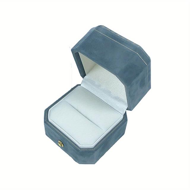 TEMU Eine Seeblaue Samt Ringbox - eine achteckige Verlobungsringbox mit Klappdeckel, perfekt für Heiratsanträge und Hochzeiten, verziert mit goldenem Spitzen, Schmuckkästen