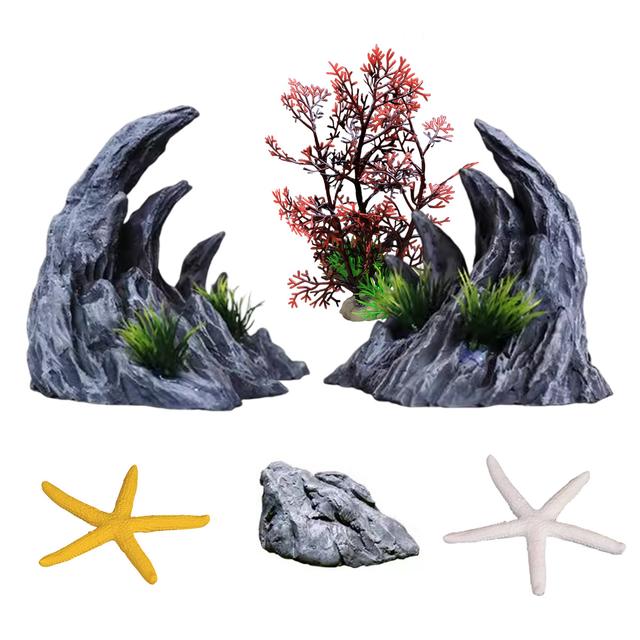 TEMU 6/7pcs Decorative Resin Models Designed For Aquariums, Featuring Artificial Valley And Mountain Designs To Enhance The Underwater Landscape