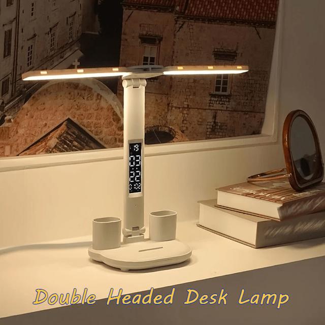 TEMU A Versatile Table Lamp That Into A Usb Port, Ideal For Studying And Reading. It Features Dual Heads With An And Built-in Storage