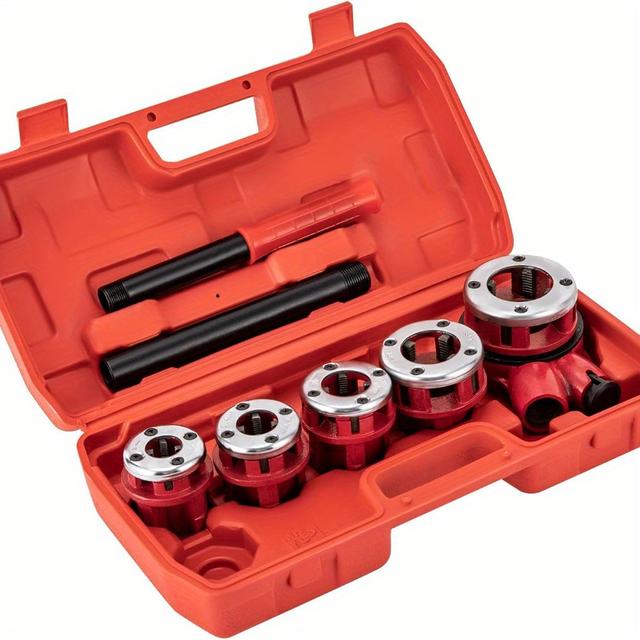 TEMU High Quality 5 Die Thread Cutting Dies Pipe Thread Cutting Tool Set Set Of 5 Tap And Die Set (3/ 8", 1/ 2", 3/ 4", 1", 1-1/ 4") Pipe Thread Cutting Set