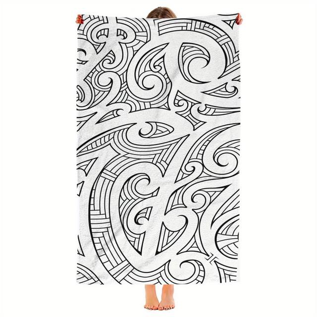 TEMU Maori Tribal Print Quick-dry Beach Towel - Sand-free Swim Towels With Maori Pattern, Black & White Tribal Design For S &, Pool, Yoga, Spa, Gym - Lightweight & Durable Bath Towels (/)